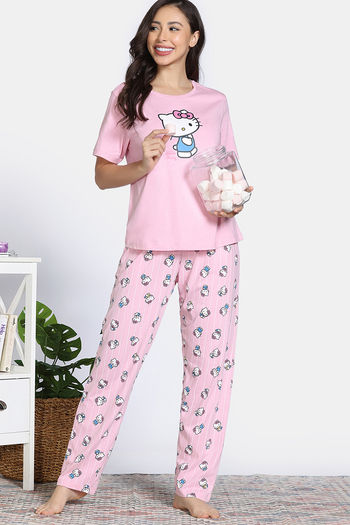 Buy Zivame Hello Kitty Knit Cotton Pyjama Set - Fairy Tale